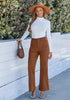 Pecan Brown Women's High Quality Corduroy Pants High Waist Winter Flared Pants Carry Pockets