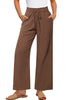 Brown Women's Comfortable Cool-Touch Drawstring Full-Length Lightweight Wide Leg Trousers