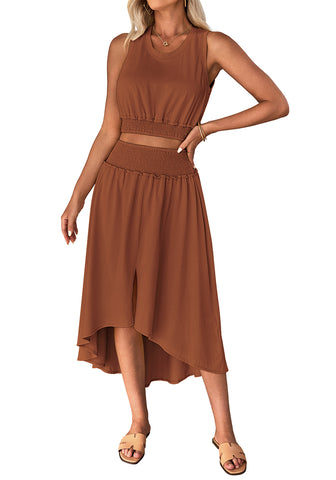 Brown Women's Business Suiting Crop Top High Waist Skirt Set