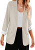 Apricot Women's Business Casual Pocket Notched Lapels Blazer Long Rolled Up Sleeve Blazer