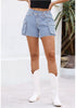 Powder Blue Women's High Waisted Denim Shorts Straight Leg Stretch Crossover Waist