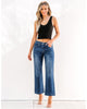 2024 Dark Blue Women's Casual Flare High Waisted Jeans Wide Leg Relaxed Fit Stretch Ruched Denim Pants Trouser