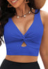LookbookStore Tankini Tops for Women Cut Out Long Bikini Top Twist Knot Padded Adjustable Swimsuit Tops Only Resort Wear