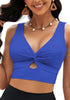 LookbookStore Tankini Tops for Women Cut Out Long Bikini Top Twist Knot Padded Adjustable Swimsuit Tops Only Resort Wear