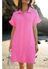 Hot Pink Women's Beach Cover Up Dress Button Down Shirt Ruffle Sleeves Dresses Casual Summer With Pockets