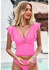 Pink Women's Swimwear Tops Padded Knot Twist One Piece Swimsuit with sleeves