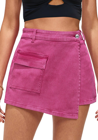 Hot Pink Women's High Waisted Denim Jeans Wide Leg Baggy Denim Pants