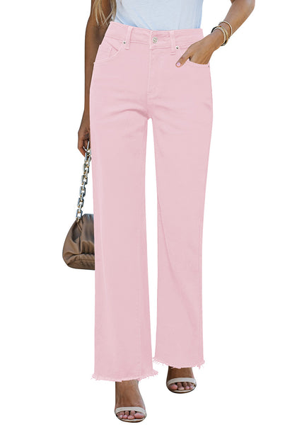 Candy Pink Women's Straight Leg Pull On Denim Pant High Waisted Stretch