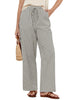 Khaki Black Stripe Women's Drawstring Full Length High Waist Long Pants Wide Leg Striped Trousers