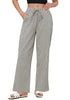 Khaki Black Stripe Women's Drawstring Full Length High Waist Long Pants Wide Leg Striped Trousers