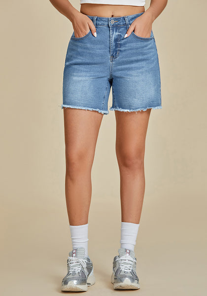 Lakeside Blue for Women's High Waist Denim Pull On Shorts Relaxed Fit Straight Mega Stretch