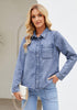Bay Blue Denim Shirt For Women Button Front Blouse Broken-in  Business Casual Lightweight Long Shirt Sleeve