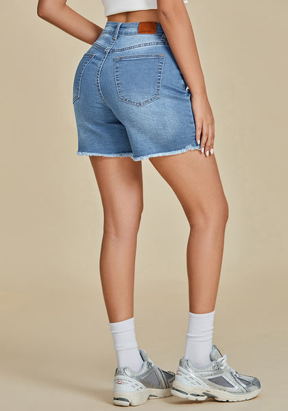Lakeside Blue for Women's High Waist Denim Pull On Shorts Relaxed Fit Straight Mega Stretch