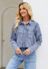 Bay Blue Denim Shirt For Women Button Front Blouse Broken-in  Business Casual Lightweight Long Shirt Sleeve