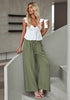 Army Green Relaxed Fit High Waisted Elastic Waist Wide Leg Drawstring Pocket Pant