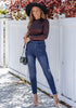Reef Blue Washed Women's Stretch Slim Jeans High Waist Versatile Fashion Jeans Trousers Jeans