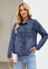 Reef Blue Denim Shirt For Women Button Front Blouse Broken-in  Business Casual Lightweight Long Shirt Sleeve