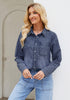 Reef Blue Denim Shirt For Women Button Front Blouse Broken-in  Business Casual Lightweight Long Shirt Sleeve
