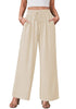 Light Beige Relaxed Fit High Waisted Elastic Waist Wide Leg Drawstring Pocket Pant