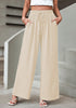 Light Beige Relaxed Fit High Waisted Elastic Waist Wide Leg Drawstring Pocket Pant