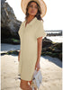 Beige Women's Beach Cover Up Dress Button Down Shirt Ruffle Sleeves Dresses Casual Summer With Pockets