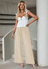 Light Beige Relaxed Fit High Waisted Elastic Waist Wide Leg Drawstring Pocket Pant