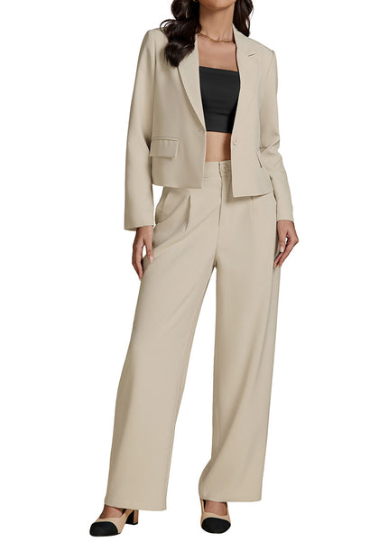 Light Beige Women Business Casual Outfit Button Front Long Sleeve