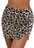 Tan Leopard Women's High Waisted Swim Pants Ruched Side Split Beach Skort