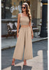 Almond Women's Two Piece Outfits Sleeveless Crop Top Wide Leg Ankle Pants Casual Outfit