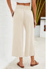 Beige Women's High Waisted Wide Leg Elastic Waist Linen Palazzo Pants Pull On Smock Waist Baggy Fit Trousers