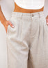 2024 Women's Beige High Waist Linen Bermuda Shorts Regular Fit Elastic Waist Pockets Shorts