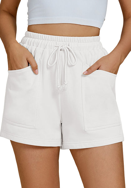 Cream White For Women's Athletic Drawstring Gym Jogger Relaxed Fit Shorts
