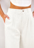 2024 Women's Cream White High Waist Linen Bermuda Shorts Regular Fit Elastic Waist Pockets Shorts