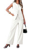 Cream White Women's Sleeveless Wide Leg Vest Blazer Pant Set