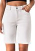 Cream White Relaxed Fit High Waisted Denim Bermuda Shorts Straight Leg Jeans