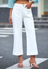 Cream White 2024 Women's High Waisted Long Denim Wide Leg Pockets Cropped Pants Jeans Trouser