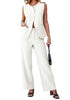 Cream White Women's Sleeveless Wide Leg Vest Blazer Pant Set