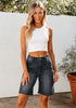 Washed Black Relaxed Fit High Waisted Denim Bermuda Shorts Straight Leg Jeans