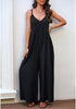 Black Women's Wide Leg Sleeveless Jumpsuits Loose Fit Spaghetti Strap Jumpsuit with Pockets
