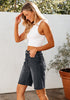 Washed Black Relaxed Fit High Waisted Denim Bermuda Shorts Straight Leg Jeans