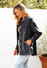 Women's Denim Button Down Shacket Long Sleeve Trendy Slit Hem  Jean Coat with Pocket
