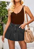 Washed Black Women's High Waisted Denim Shorts Button Front Casual Denim Skorts With Pocket