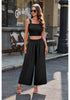 Black Women's Two Piece Outfits Sleeveless Crop Top Wide Leg Ankle Pants Casual Outfit