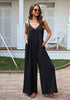 Black Women's Wide Leg Sleeveless Jumpsuits Loose Fit Spaghetti Strap Jumpsuit with Pockets