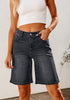 Washed Black Relaxed Fit High Waisted Denim Bermuda Shorts Straight Leg Jeans