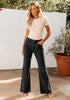 Washed Black Women's Full Length High Waist Regular Fit Flare Jeans Slight Stretch