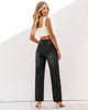 Faded Black Women's High Waisted Denim Crossover Baggy Staright Leg Jeans Pants