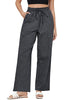 Black White Stripe Women's Drawstring Full Length High Waist Long Pants Wide Leg Striped Trousers