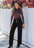 True Black Trendy Wide Leg Jeans for women Chic High Waisted Stretchy Button Front Denim Pants
