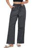 Black White Stripe Women's Drawstring Full Length High Waist Long Pants Wide Leg Striped Trousers
